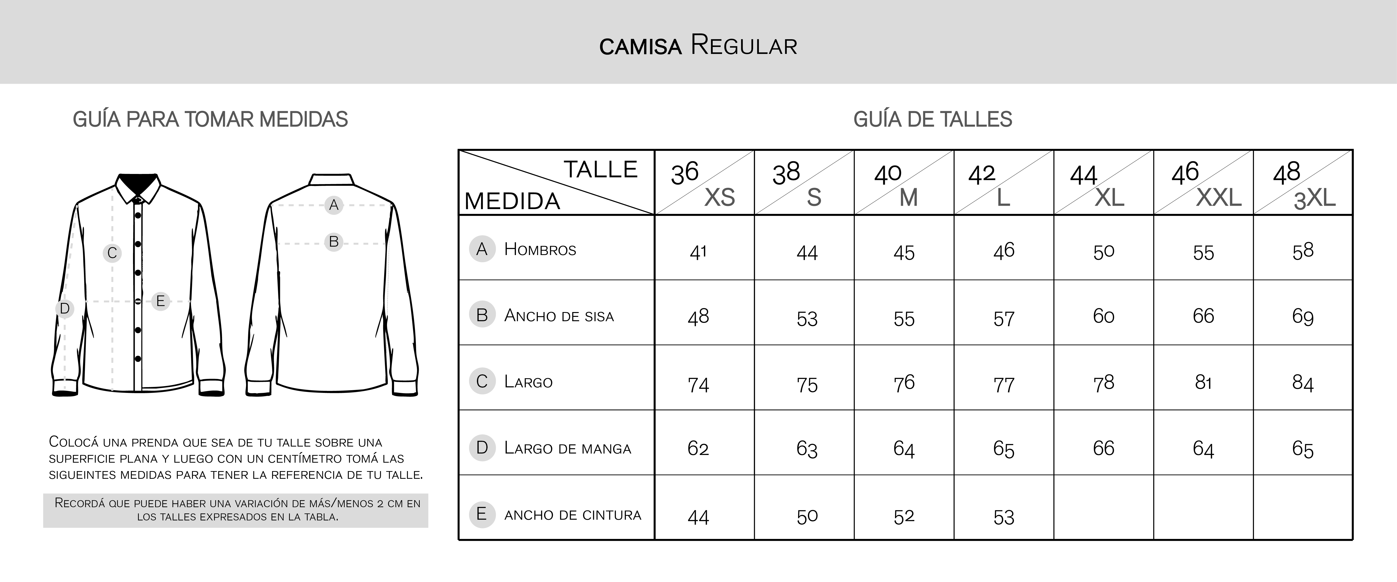 GUIA DE TALLE CAMISA REGULAR